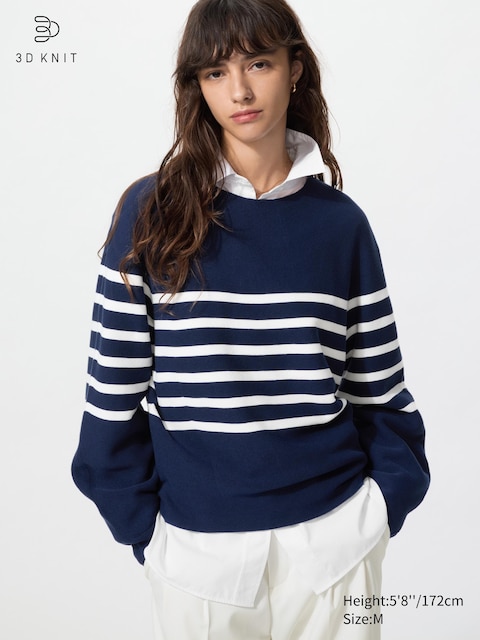 Uniqlo 3D Knit Cotton Volume Sleeve Sweater | Stripe