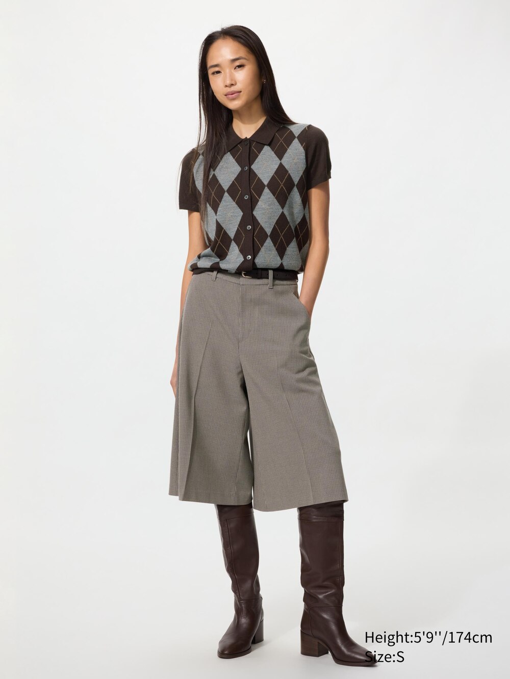 Uniqlo Merino Blend Polo Cardigan | Short Sleeve | Argyle — фото 2