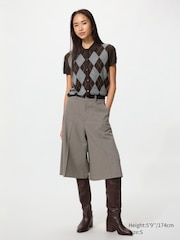 Merino Blend Polo Cardigan | Short Sleeve | Argyle