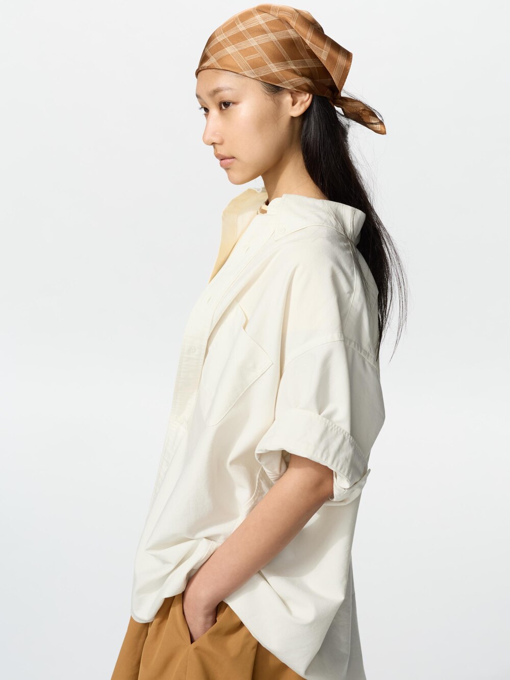 Женские аксессуары Uniqlo Silk Scarf | Check Printed — фото 3