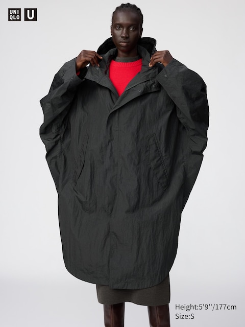 Пальто Uniqlo Hooded Long Coat Oversized, цвет: Тёмный серый