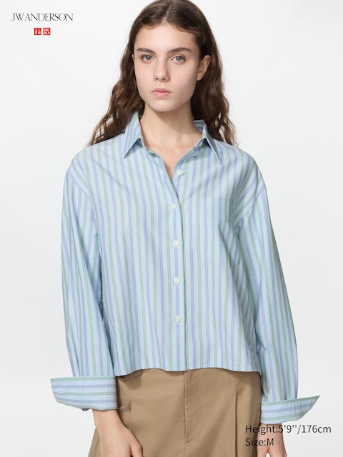 Рубашка Uniqlo Oxford Boxy Shirt Striped, цвет: Синий