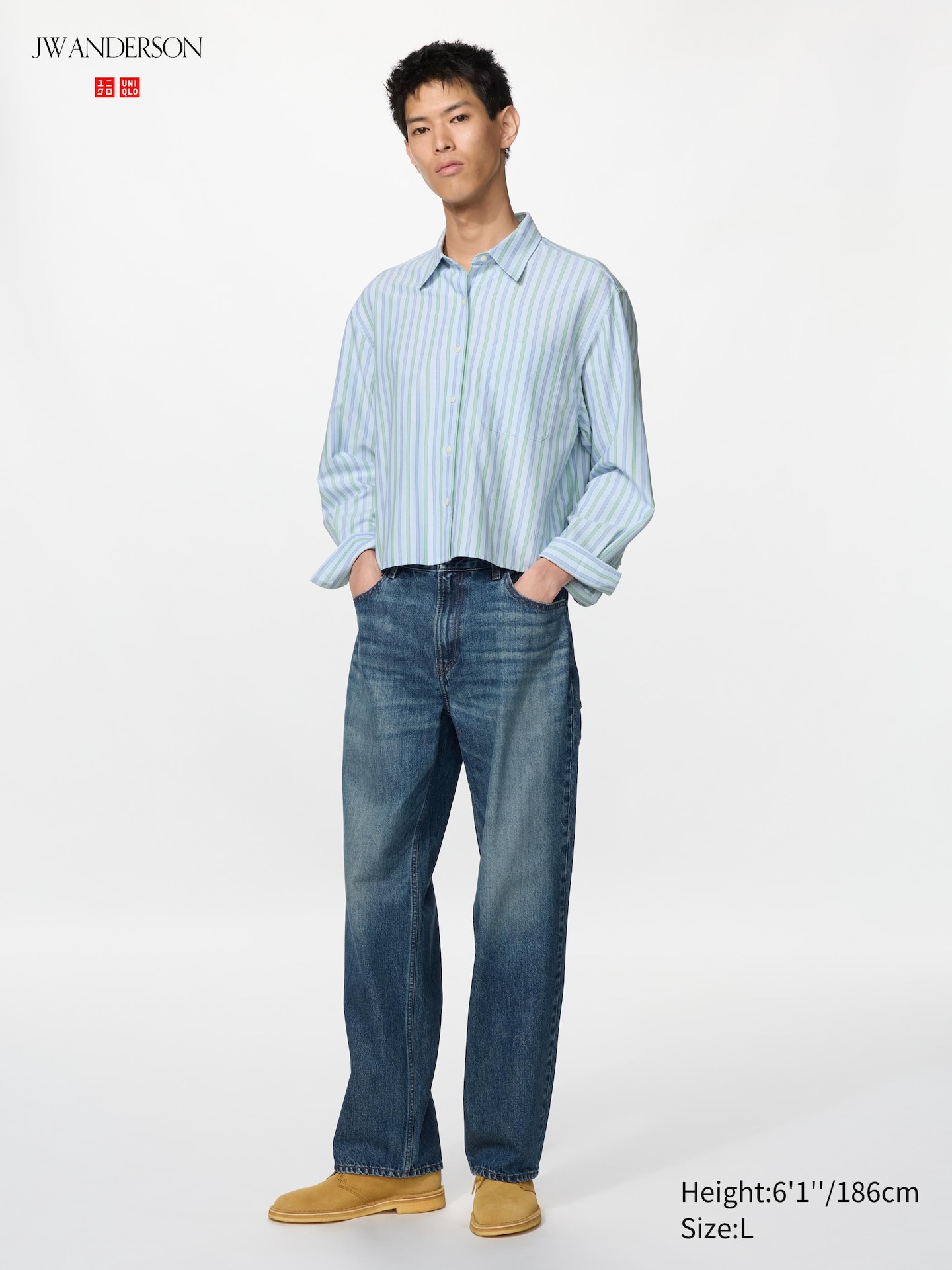 Рубашка Uniqlo Oxford Boxy Shirt Striped, цвет: Синий — фото 4