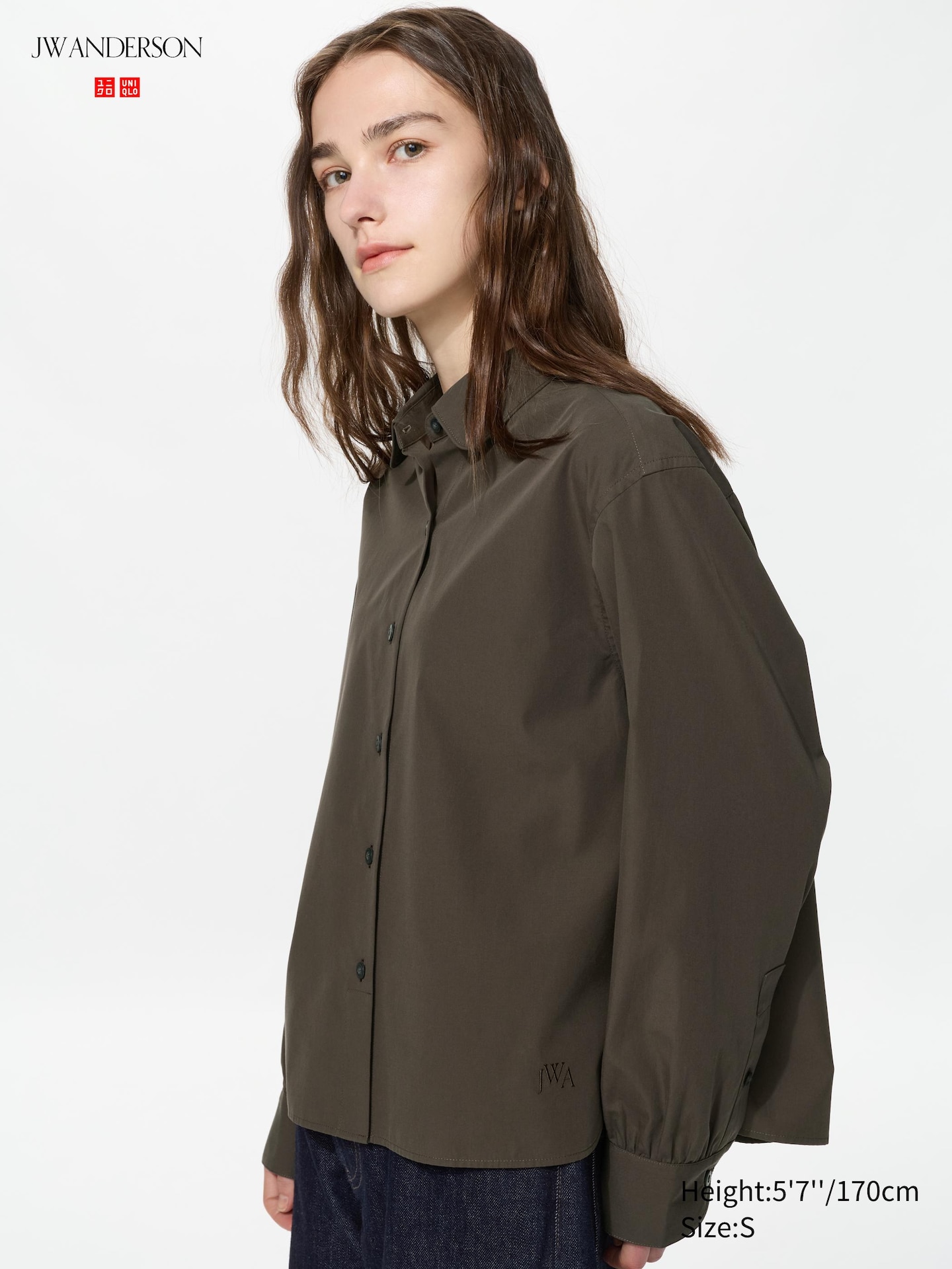 Женская рубашка Uniqlo из хлопка с объёмными рукавами, цвет: Тёмный коричневый — фото 1