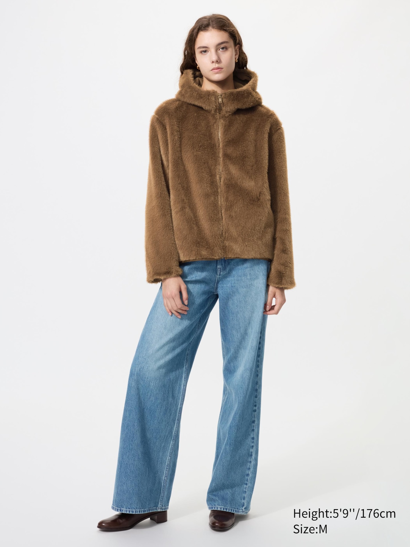 Женская куртка Uniqlo Faux Fur Hooded, цвет: Коричневый — фото 2