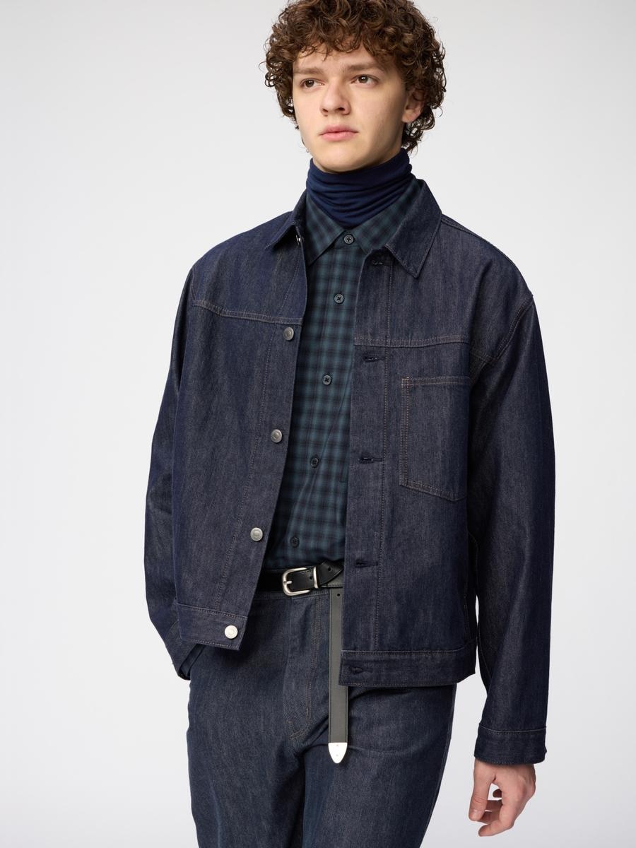 UNIQLO Men's Denim Trucker Jacket, Navy, Medium