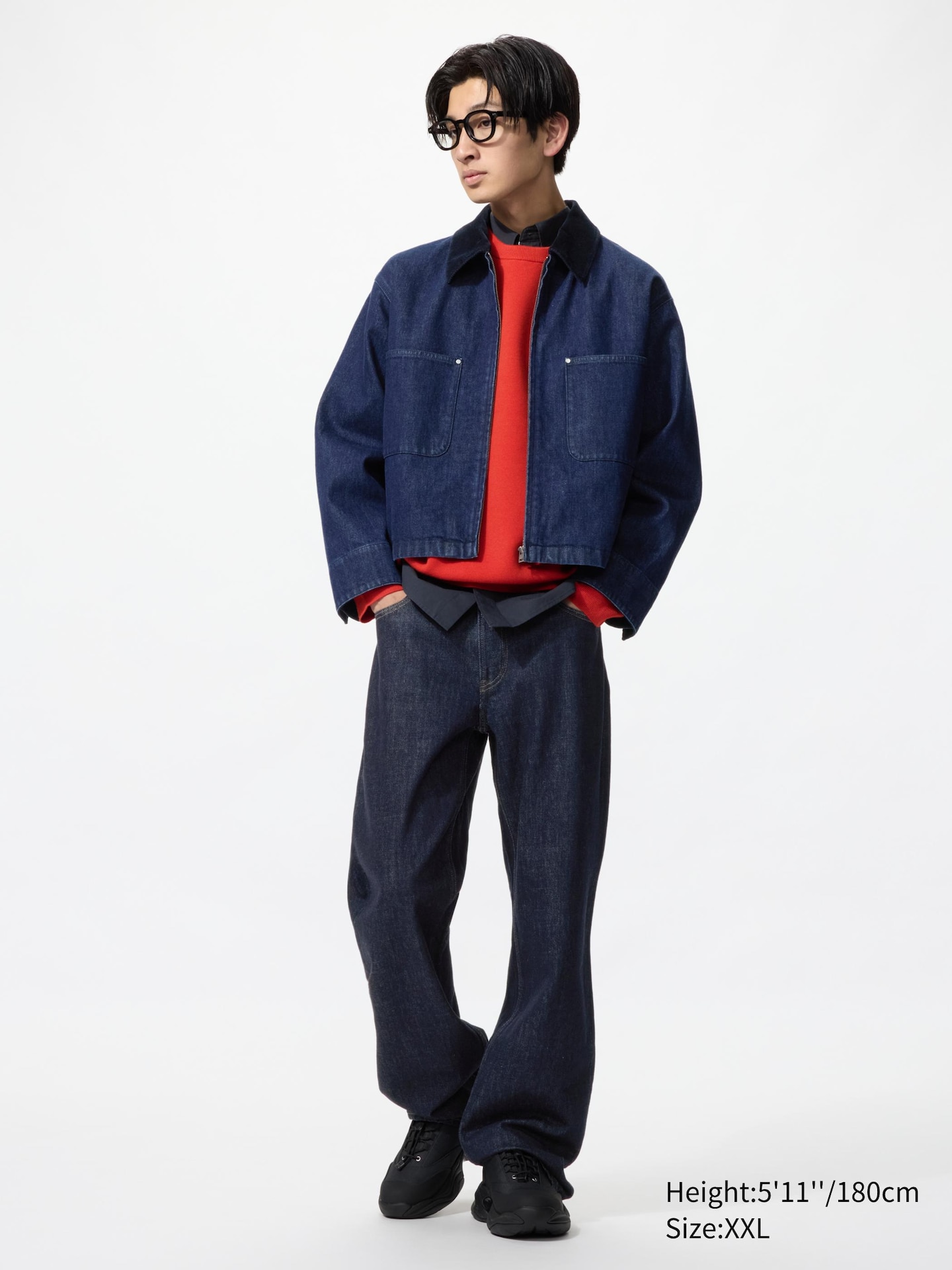 Женская короткая куртка Uniqlo на молнии, деним, цвет: Тёмно-синий — фото 5