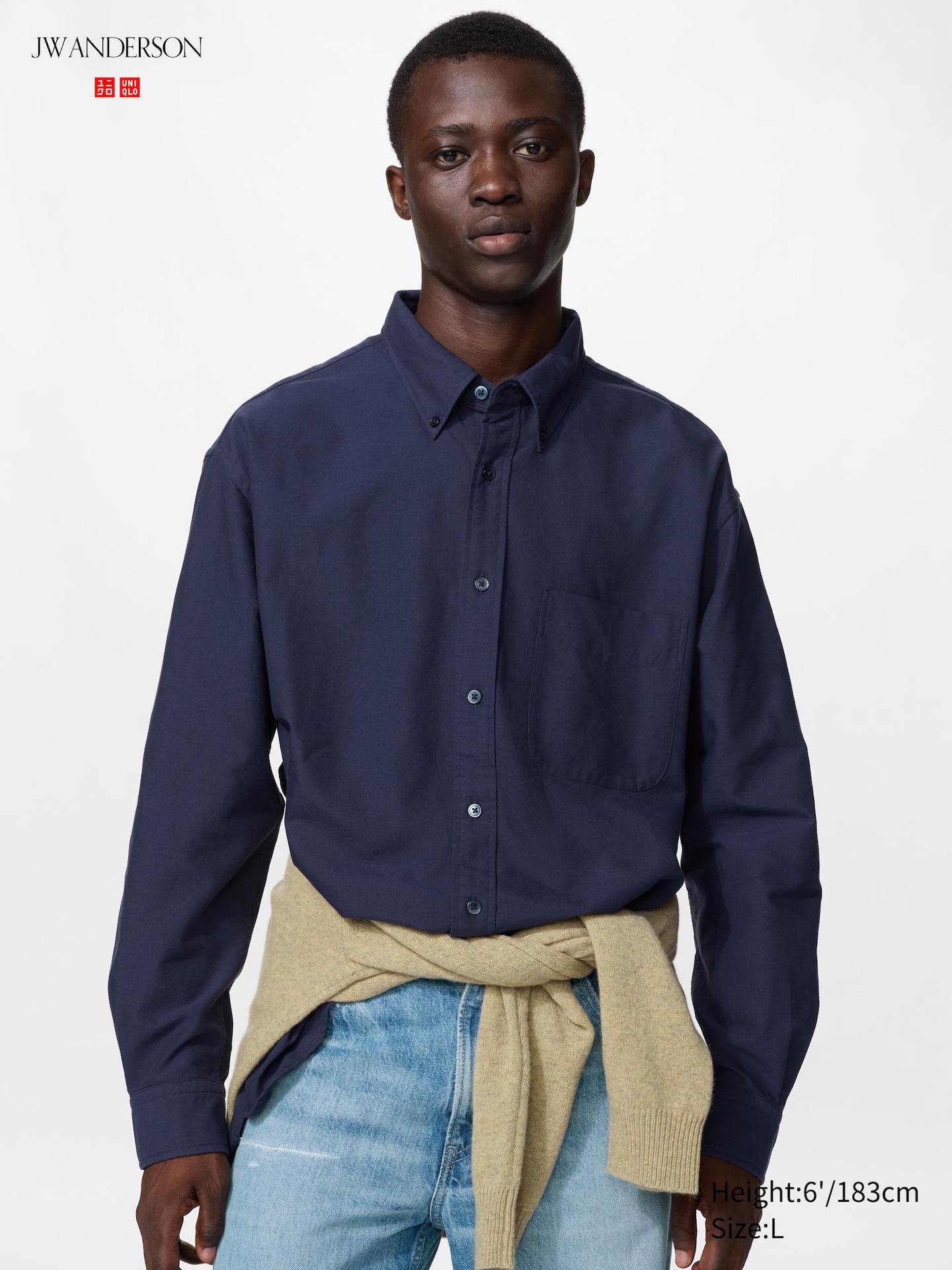 Рубашка Uniqlo Oxford оверсайз, цвет: Тёмно-синий — фото 1