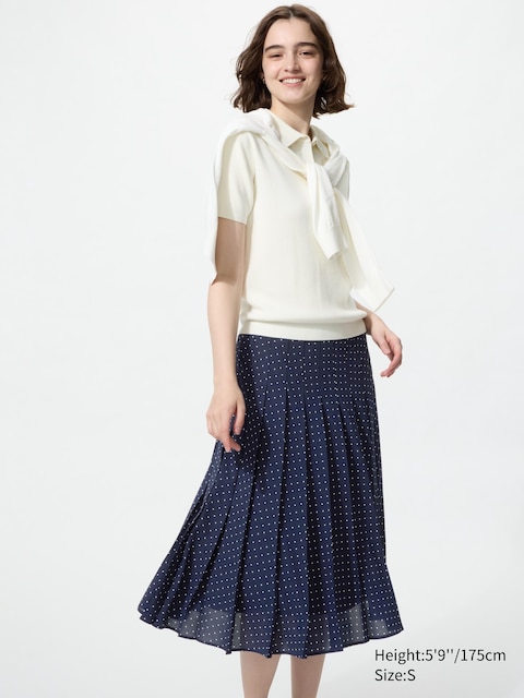 Uniqlo Chiffon Pleated Midi Skirt | Print