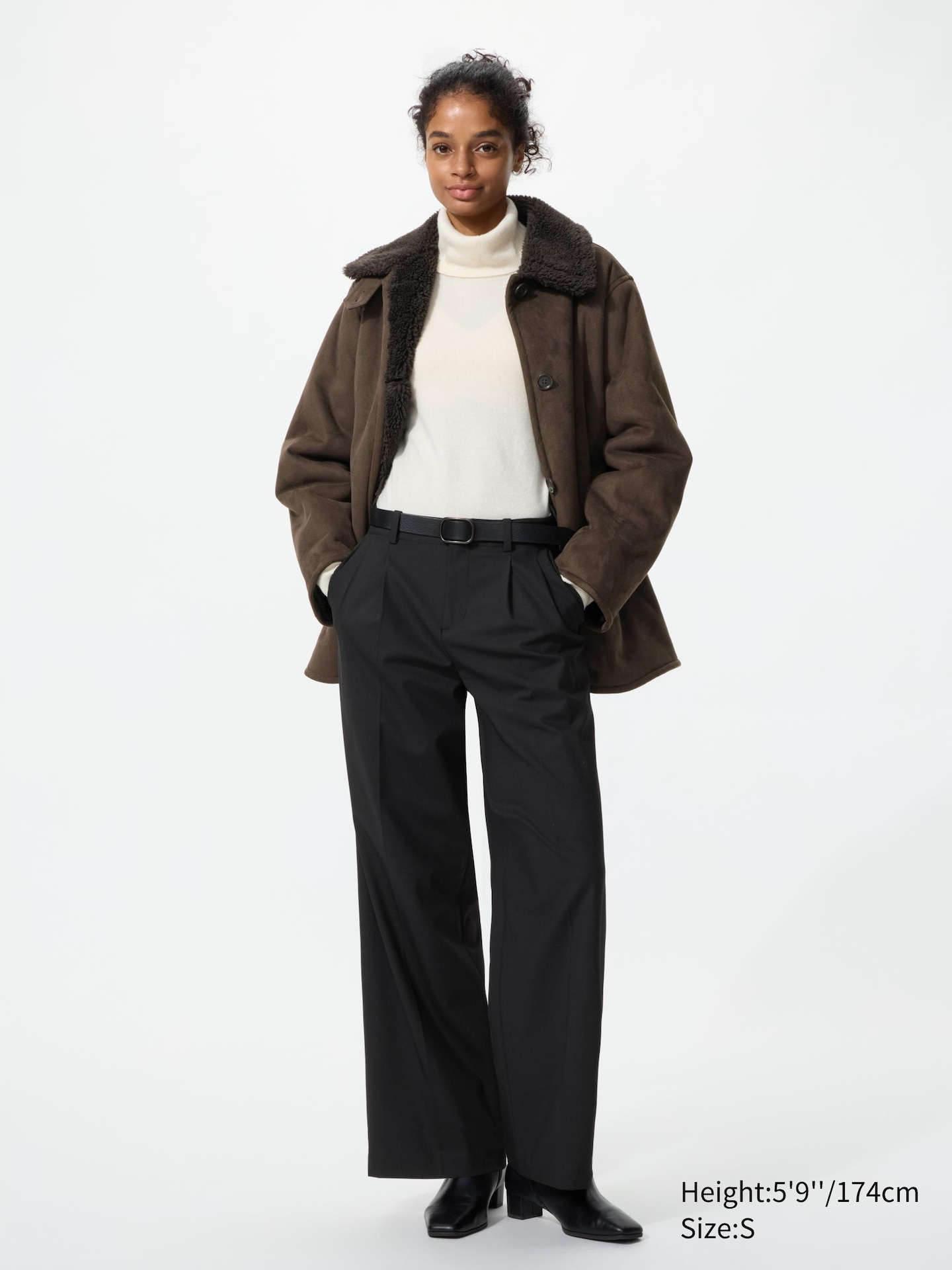Женские широкие прямые брюки Uniqlo Smart, для высоких, цвет: Чёрный — фото 1
