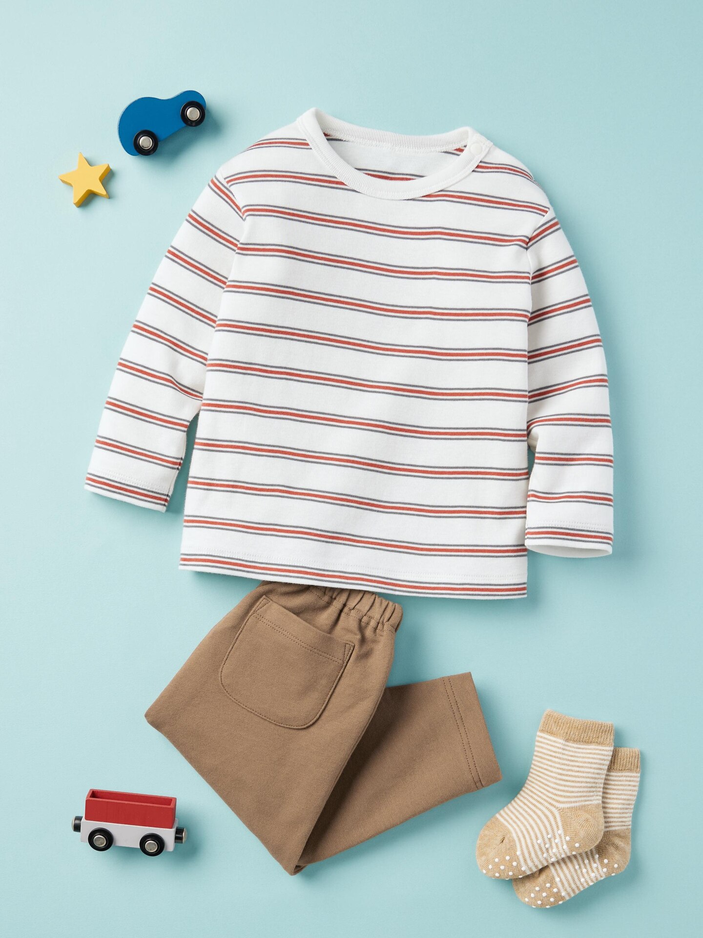Футболка Uniqlo Long Sleeve T-Shirt Multi-striped для малышей, цвет: Синий — фото 3