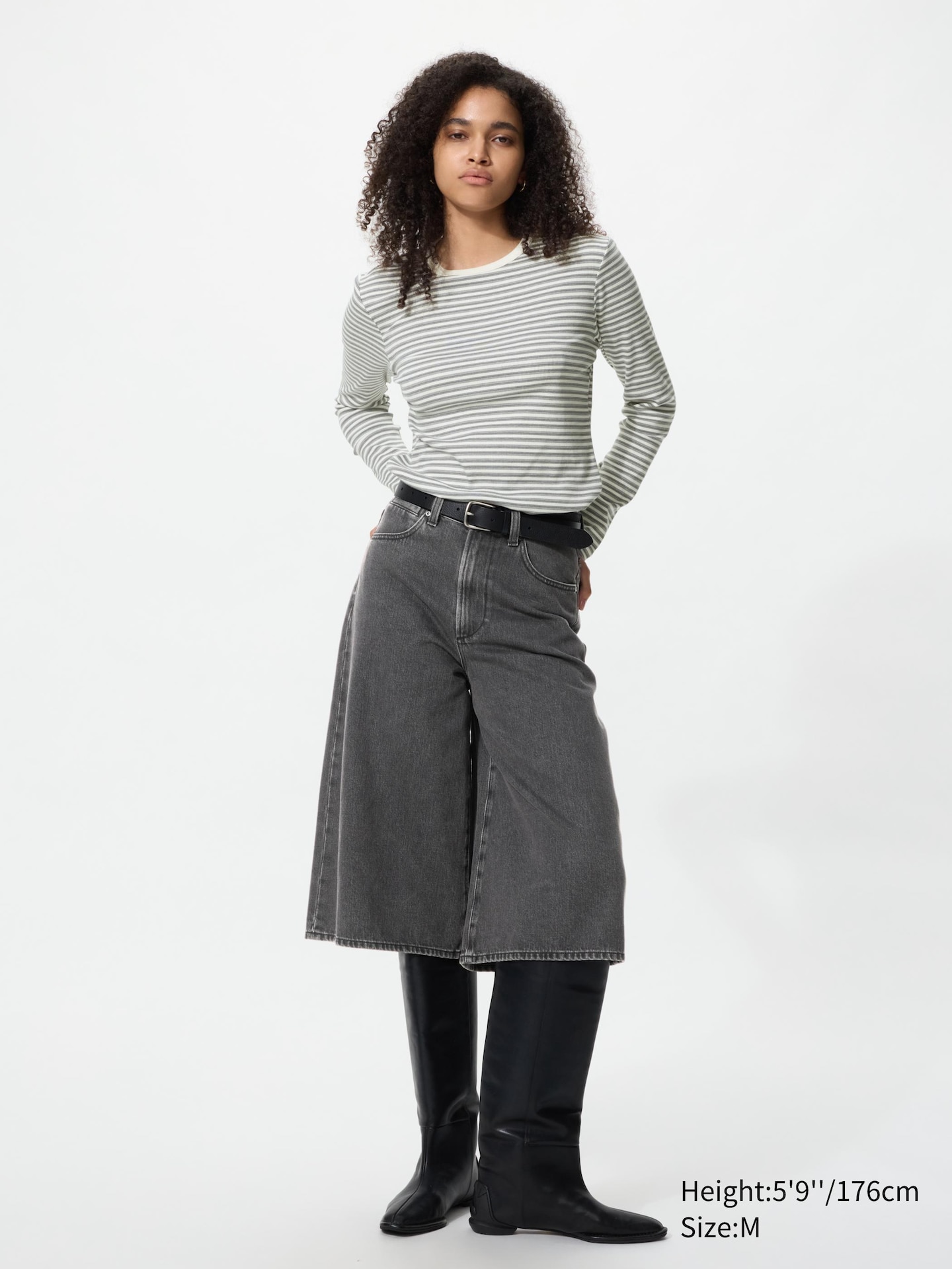 Женская футболка Uniqlo Soft Ribbed T-Shirt Long Sleeve Stripe, цвет: Тёмно-синий — фото 2
