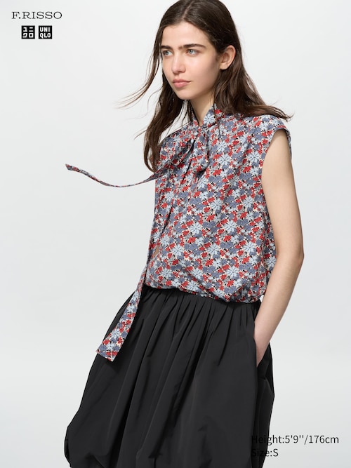 Bow Tie Sleeveless Blouse | Print