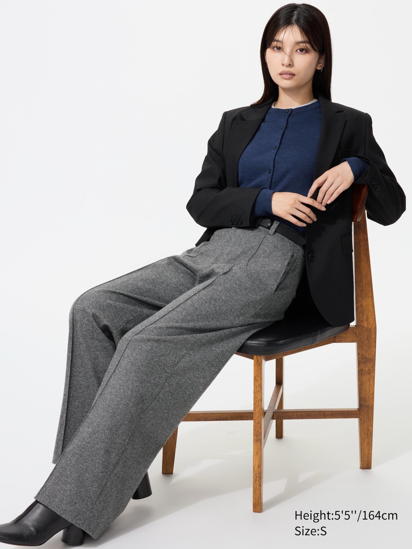 Женские брюки Uniqlo Brushed Jersey Wide Pants Herringbone, цвет: Тёмный коричневый — фото 2
