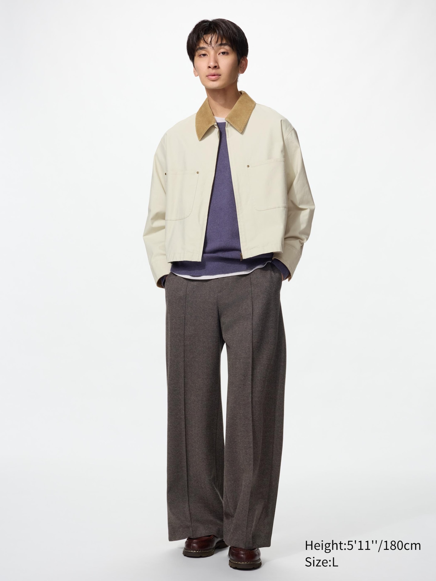 Женские брюки Uniqlo Brushed Jersey Wide Pants Herringbone, цвет: Тёмный коричневый — фото 3