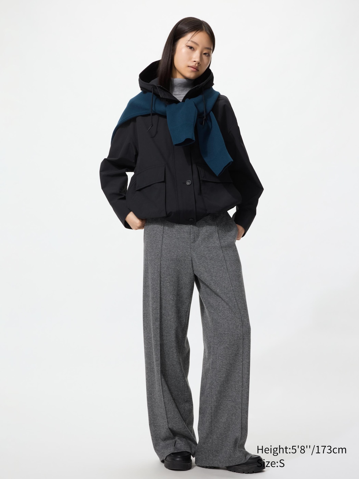 Женские брюки Uniqlo Brushed Jersey Wide Pants Herringbone Tall, цвет: Тёмный коричневый — фото 2