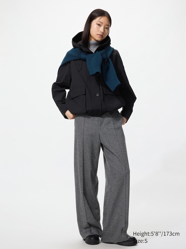 Brushed Jersey Wide Pants | Herringbone | Tall