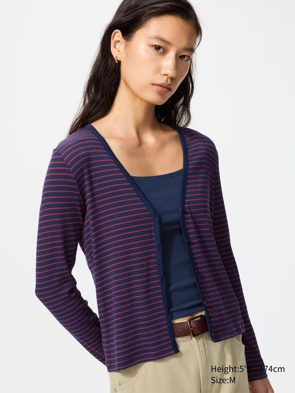Uniqlo Ribbed V-Neck Cardigan | Stripe