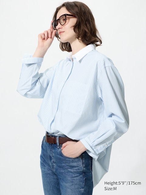 Женские рубашки Uniqlo Cotton Oversized Shirt Striped