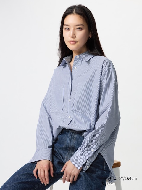 Женские рубашки Uniqlo Cotton Oversized Shirt Striped