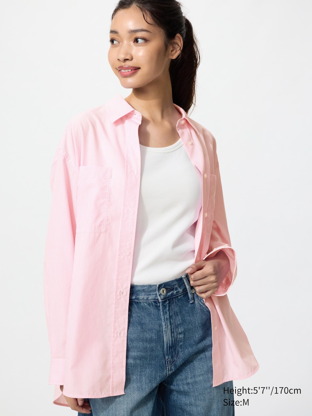 Женские рубашки Uniqlo Cotton Oversized Shirt Striped — фото 3