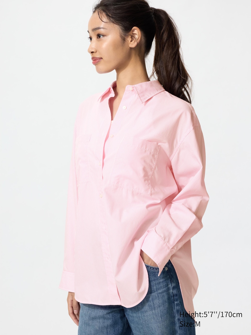 Женские рубашки Uniqlo Cotton Oversized Shirt Striped — фото 4