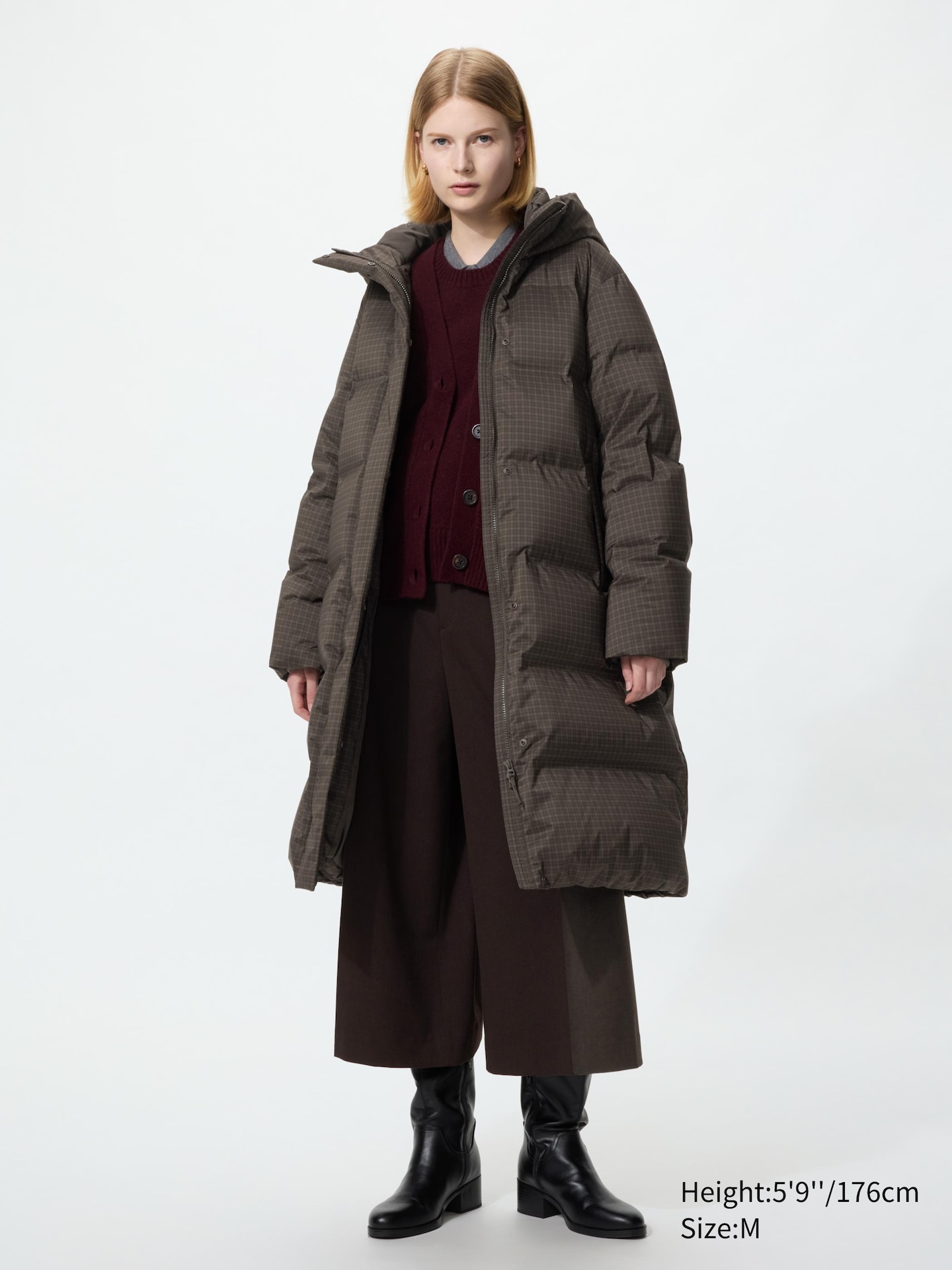 Женское пальто Uniqlo Seamless Down Long Coat Pattern, цвет: Тёмный коричневый — фото 2