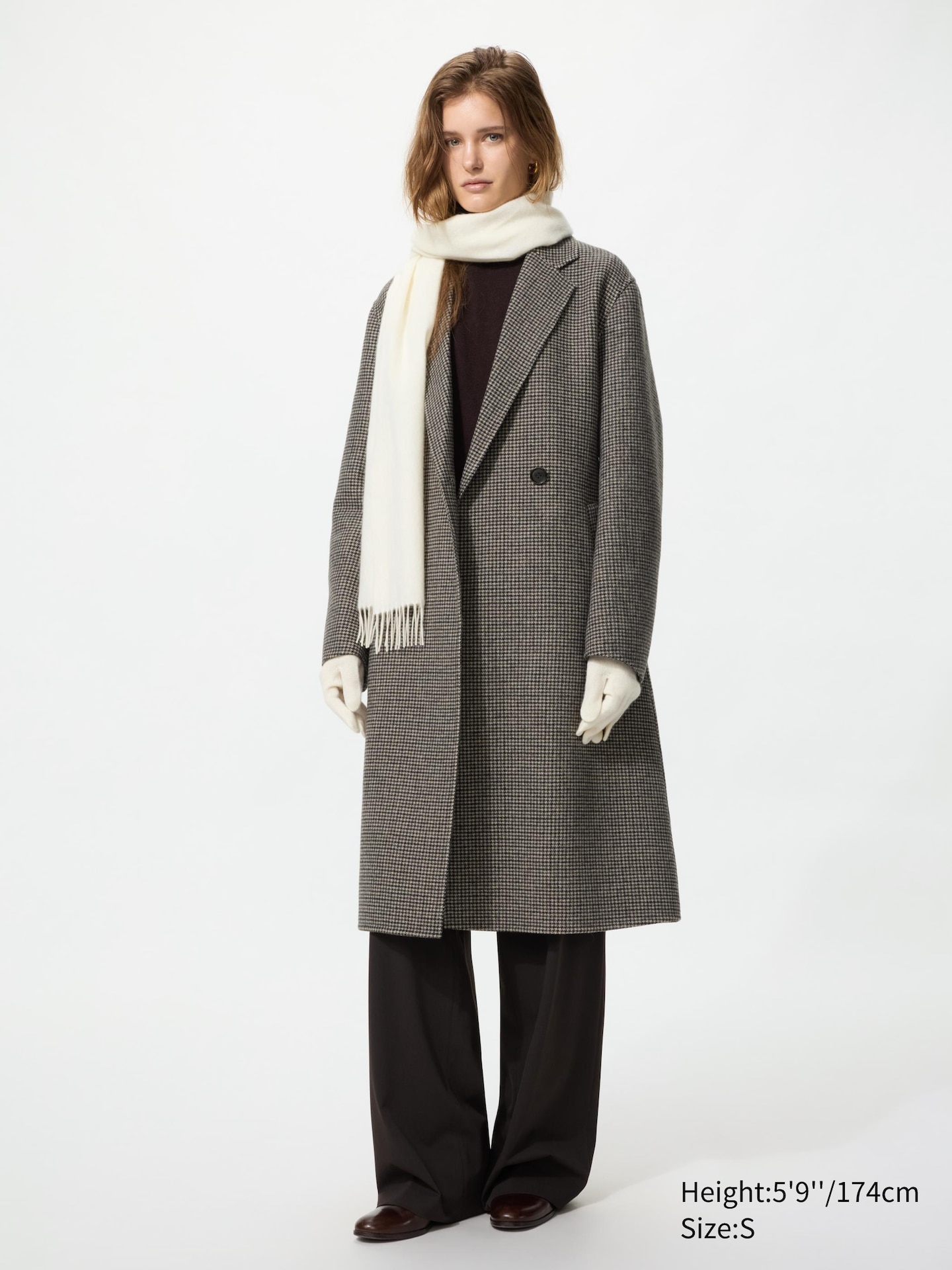 Женское пальто Uniqlo Double Face Relaxed Long Coat Pattern, цвет: Коричневый — фото 2