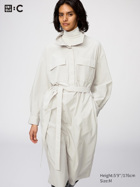 Женское платье Uniqlo Cotton Stand Collar Dress Stripe, цвет: Бежевый