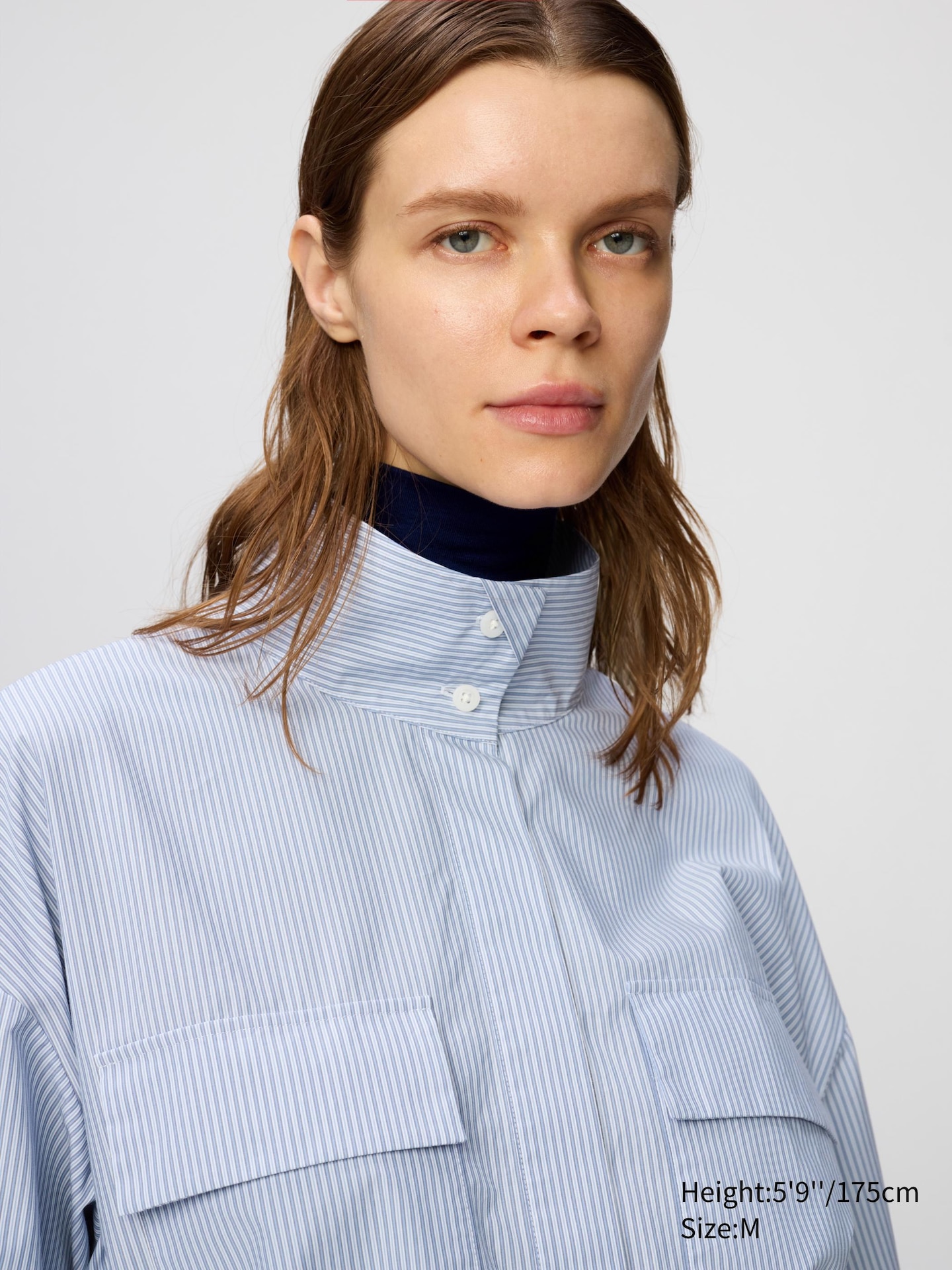 Женское платье Uniqlo Cotton Stand Collar Dress Stripe, цвет: Бежевый — фото 3