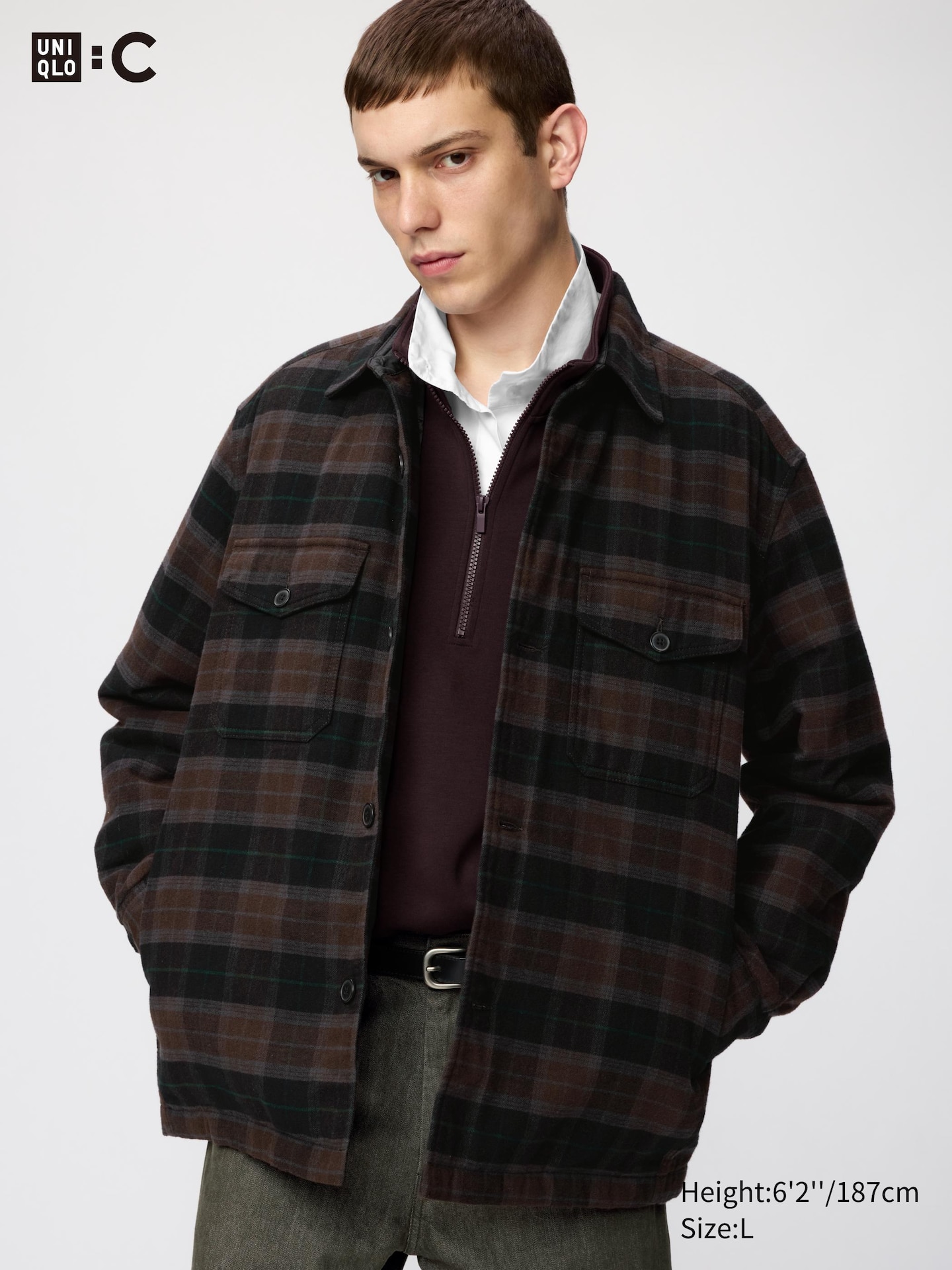 Мужская куртка Uniqlo Padded Shirt Jacket, цвет: Тёмный коричневый — фото 1