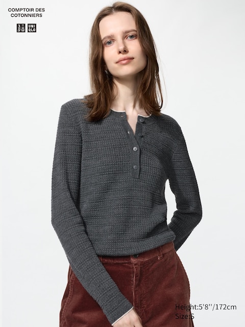 Женские свитеры Uniqlo Merino Blend Henley Neck Sweater