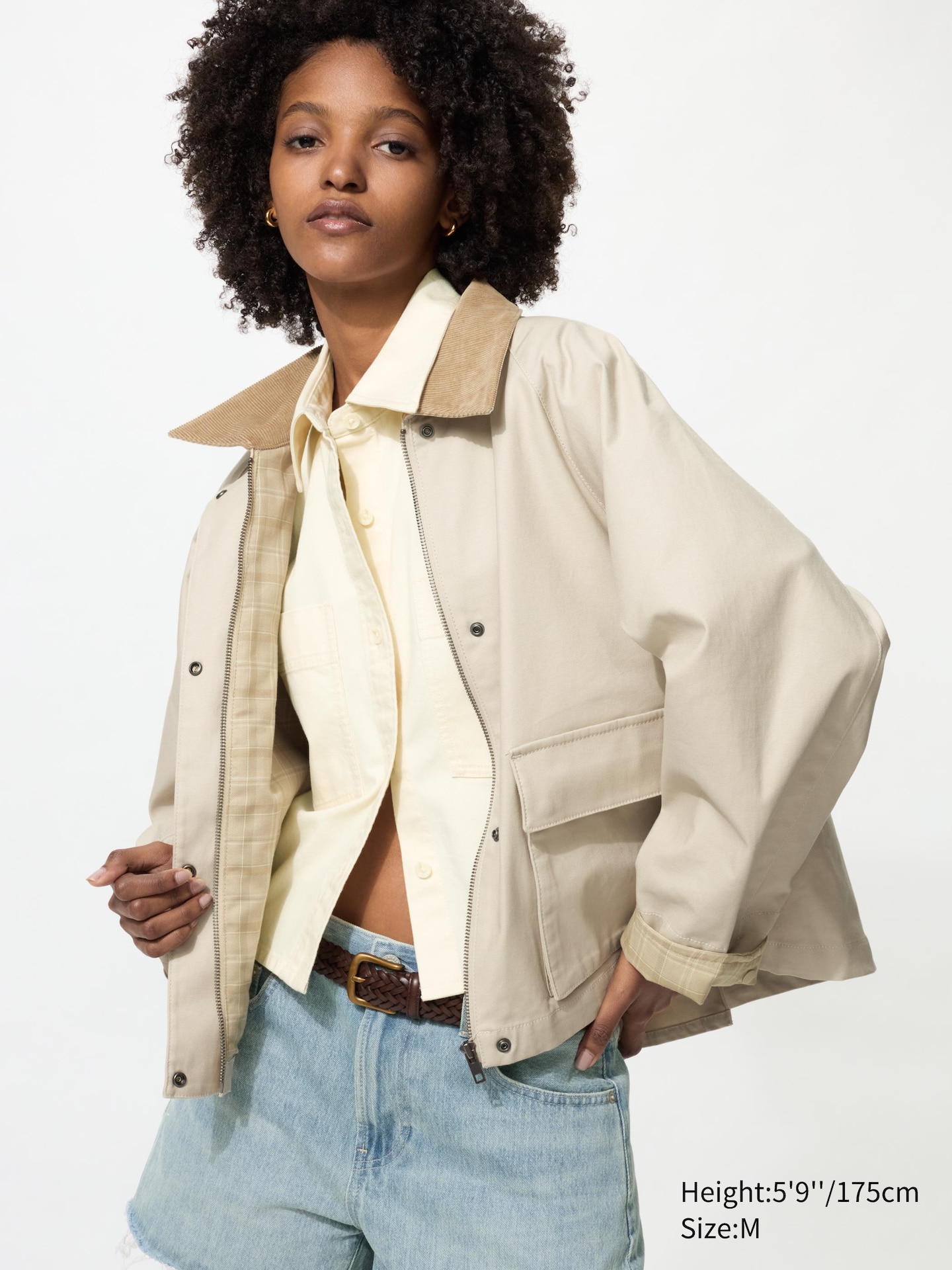 Женская короткая куртка Uniqlo Barn, цвет: Бежевый — фото 1
