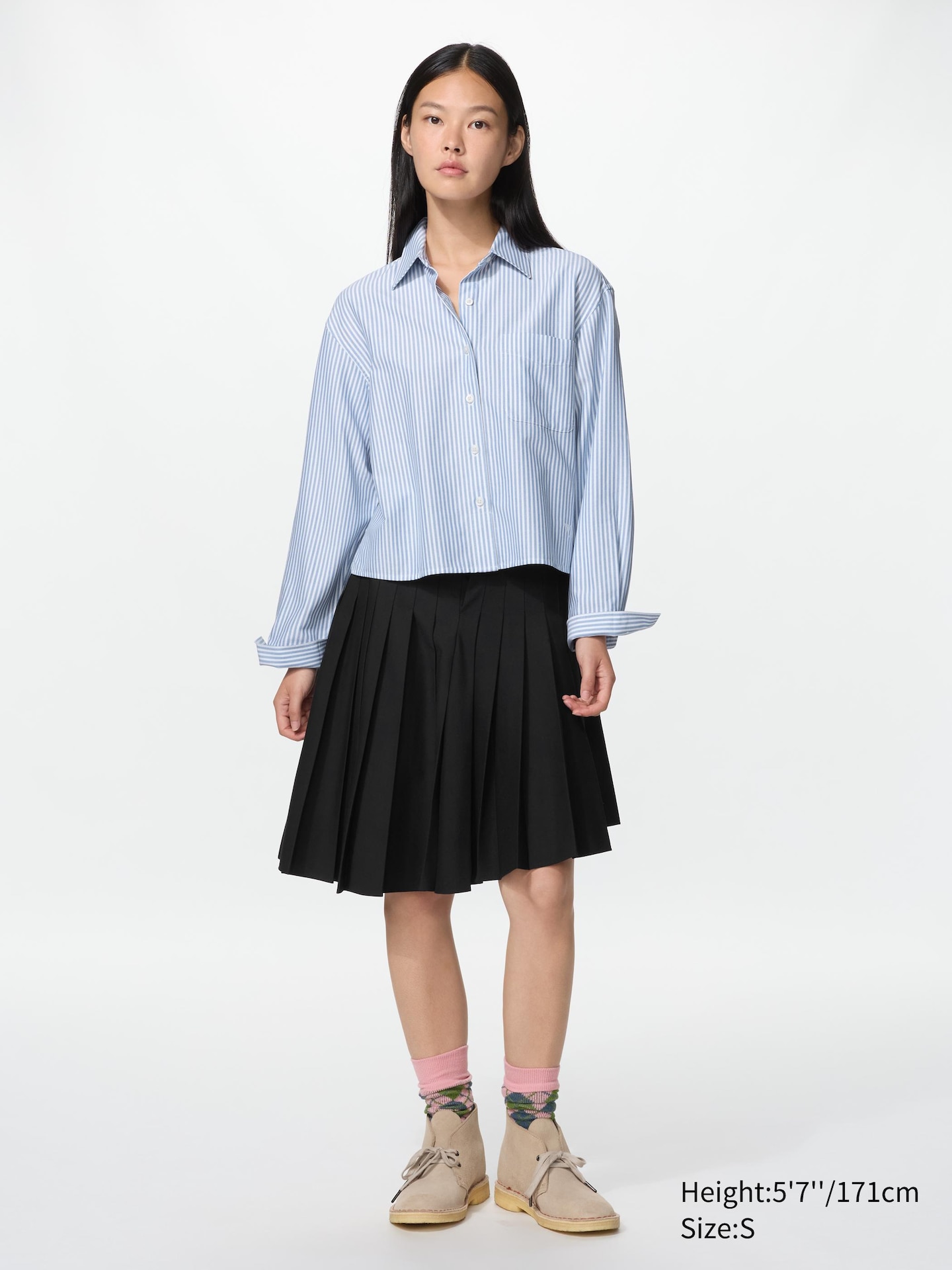 Рубашка Uniqlo Oxford Boxy Shirt Striped, цвет: Синий — фото 2