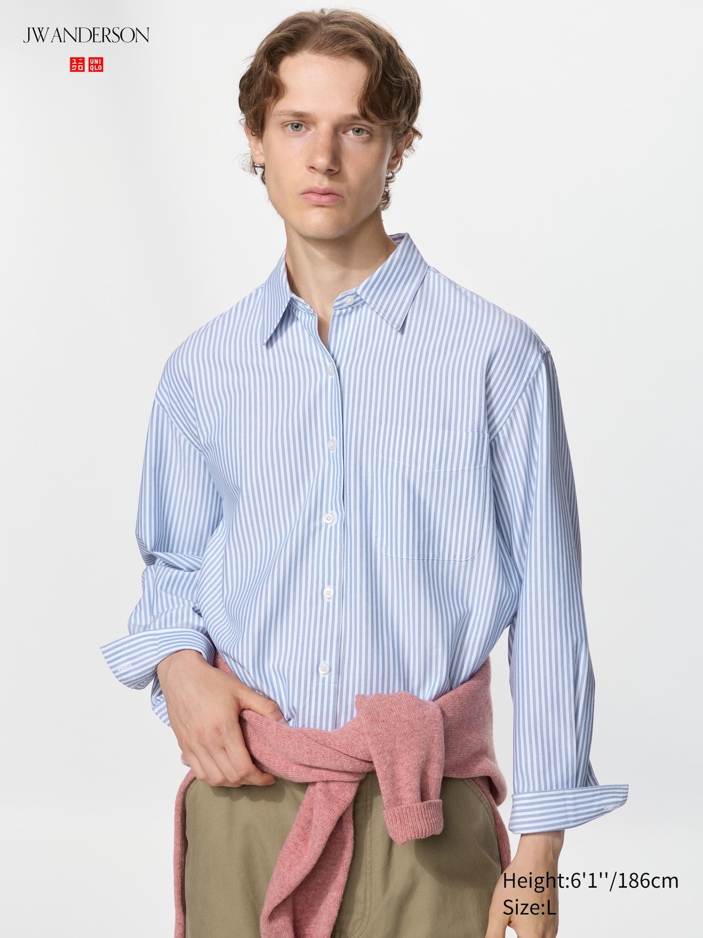 Рубашка Uniqlo Oxford Boxy Shirt Striped, цвет: Синий — фото 3