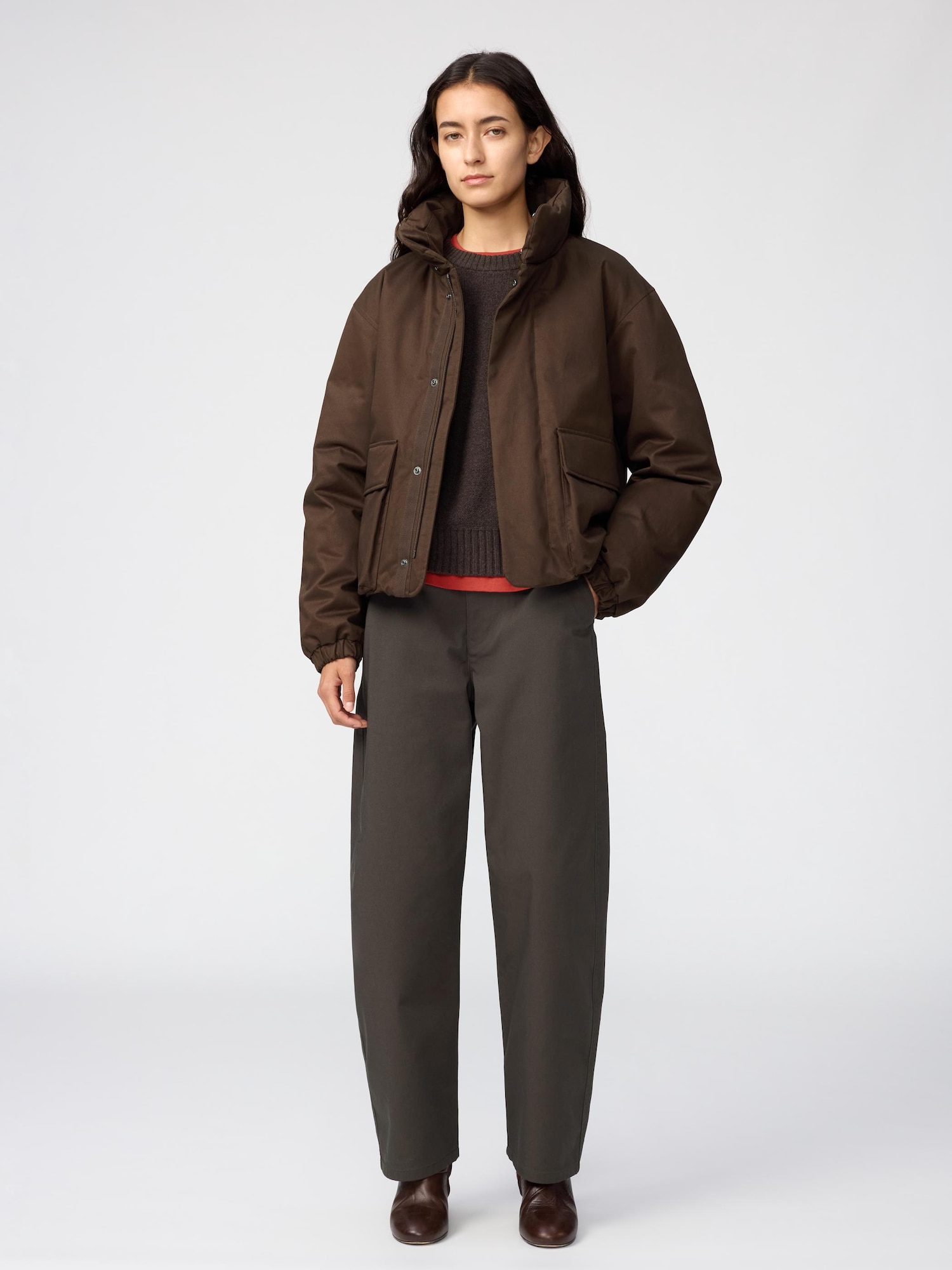 Uniqlo Women's Chino Wide Pants, Dark Brown