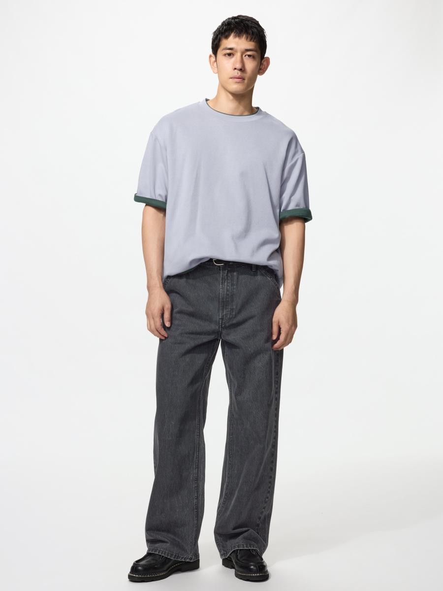 UNIQLO Men's Baggy Straight Jeans, Dark Gray, 34 inch