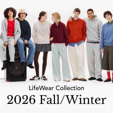 LifeWear Collection 2026 Fall and Winter. A lineup of models wearing long sleeve sweaters, sweats, and array of pants.