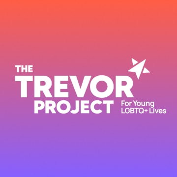 Trevor Project logo over pink purple gradient background