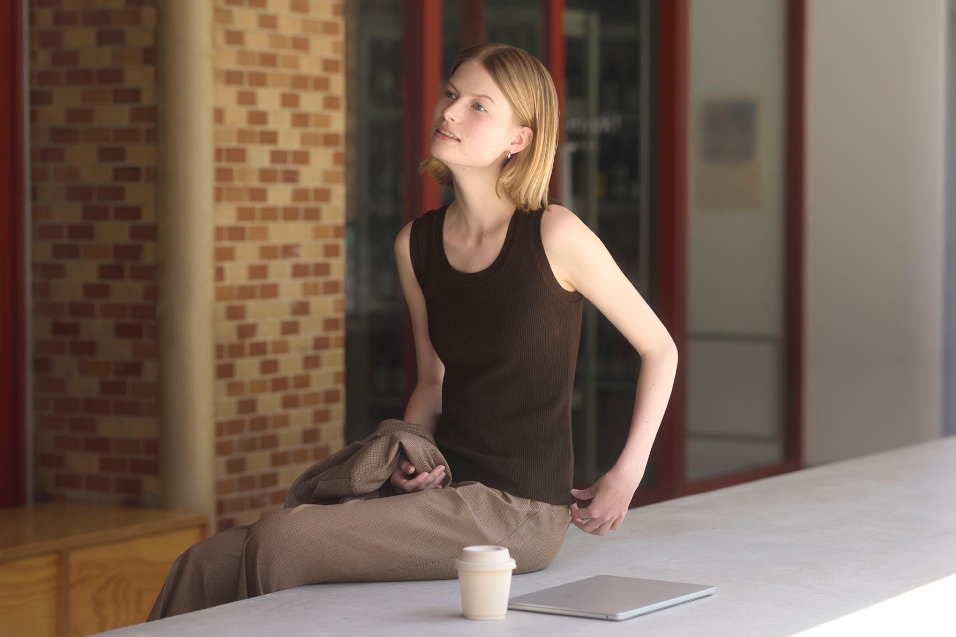 Sleeveless brown knit bra top