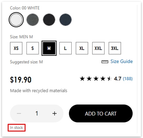 Example of stock availability display