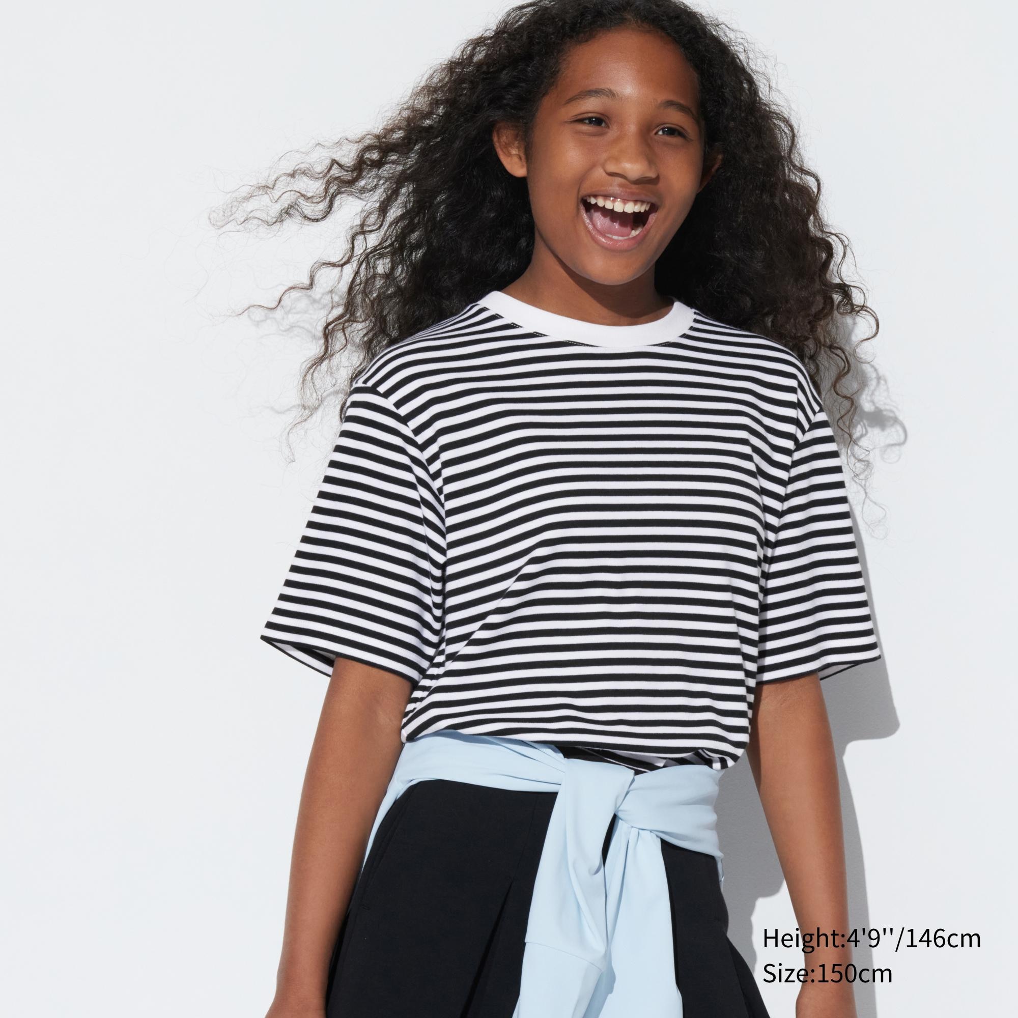 Girls black and clearance white striped t shirt