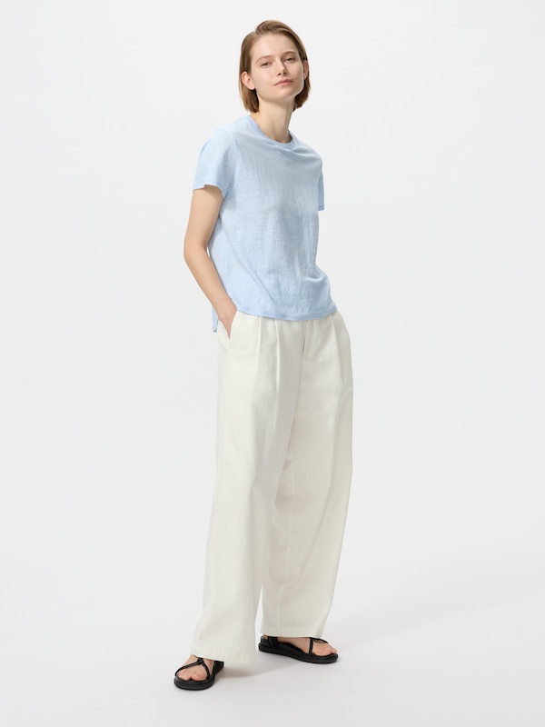 Áo Thun Vải Linen Cổ Tròn