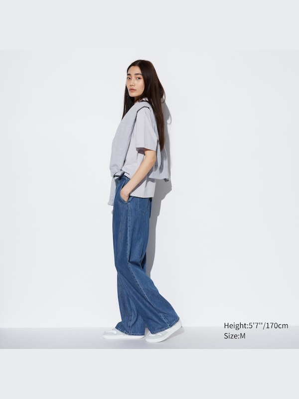 Drapey Denim Pleated Pants