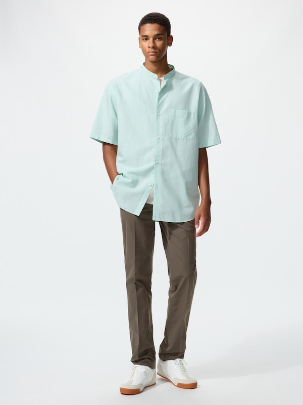 Áo Sơ Mi Vải Cotton Linen Cổ Trụ