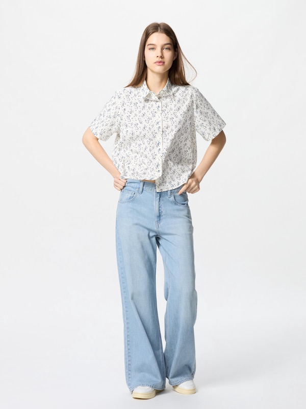 Áo Sơ Mi Vải Cotton Dáng Ngắn | Họa Tiết