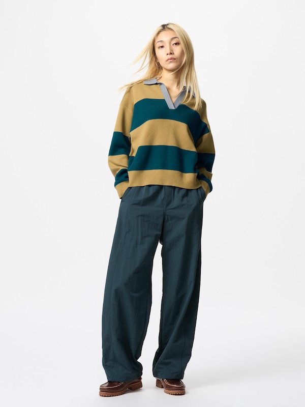 Smooth Cotton Relaxed Polo Sweater | Striped