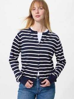 Áo Cardigan Chống Tia UV Cổ Tròn | Kẻ Sọc