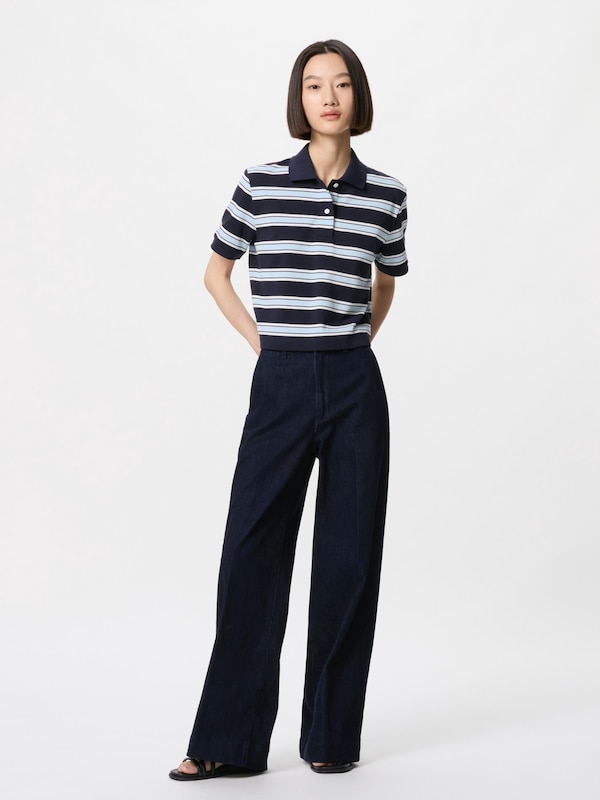 Dry Pique Cropped Polo Shirt | Striped