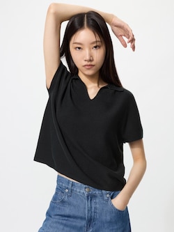 3D Knit Skipper Polo Sweater